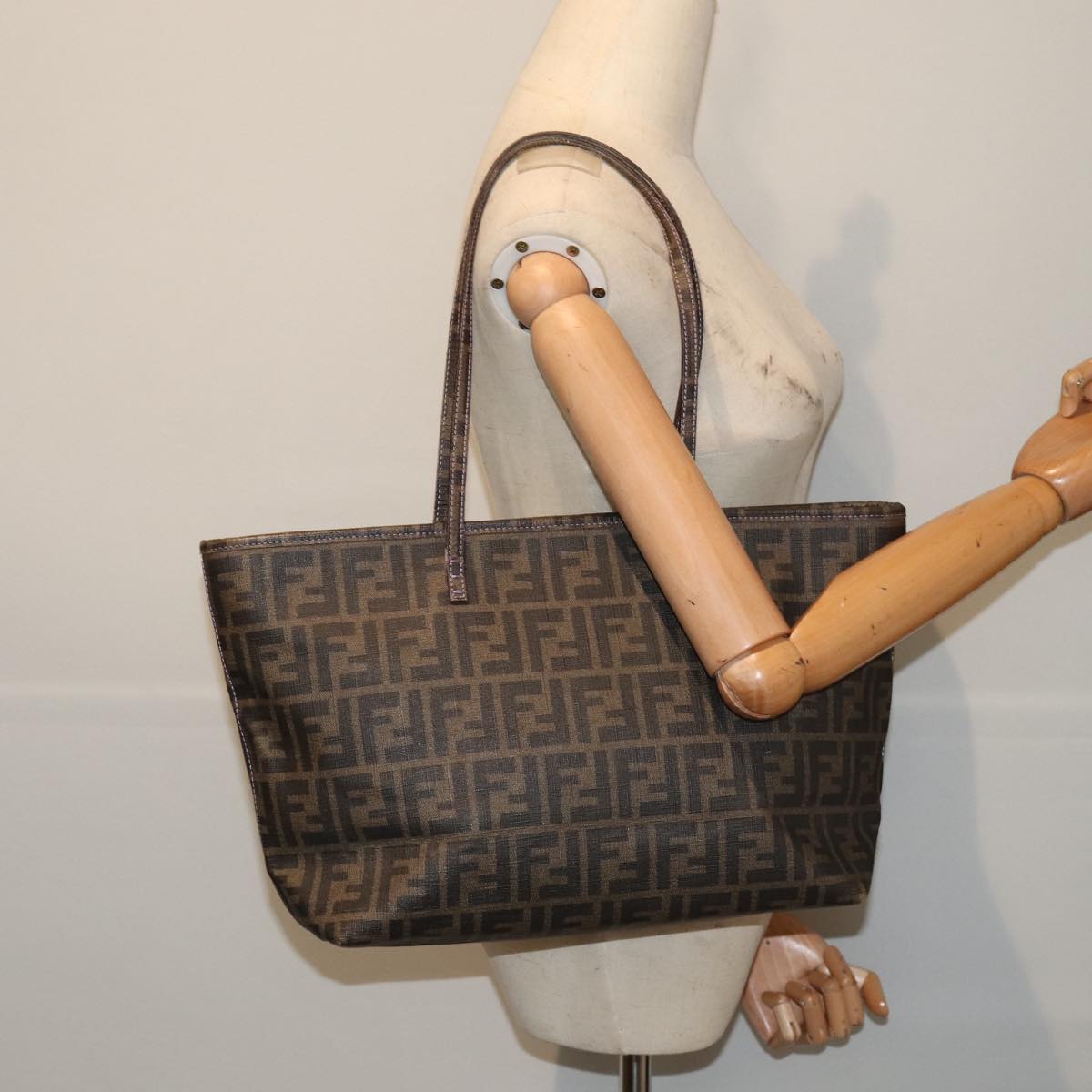 FENDI Zucca Canvas Tote Bag Brown Black 88673