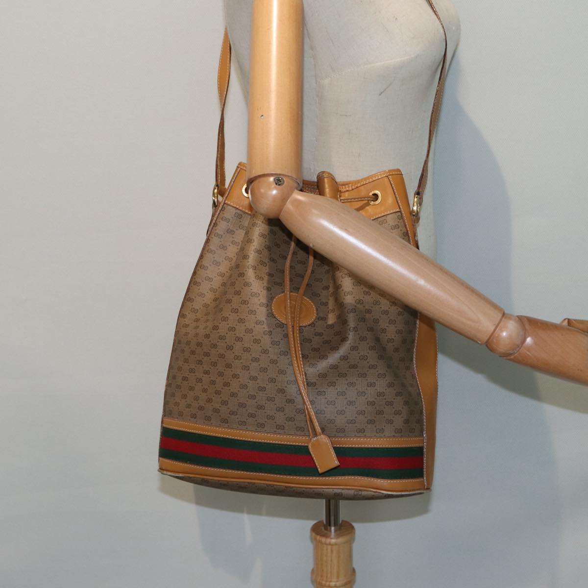 GUCCI Micro GG Supreme Web Sherry Line Shoulder Bag PVC Brown Gold 88809