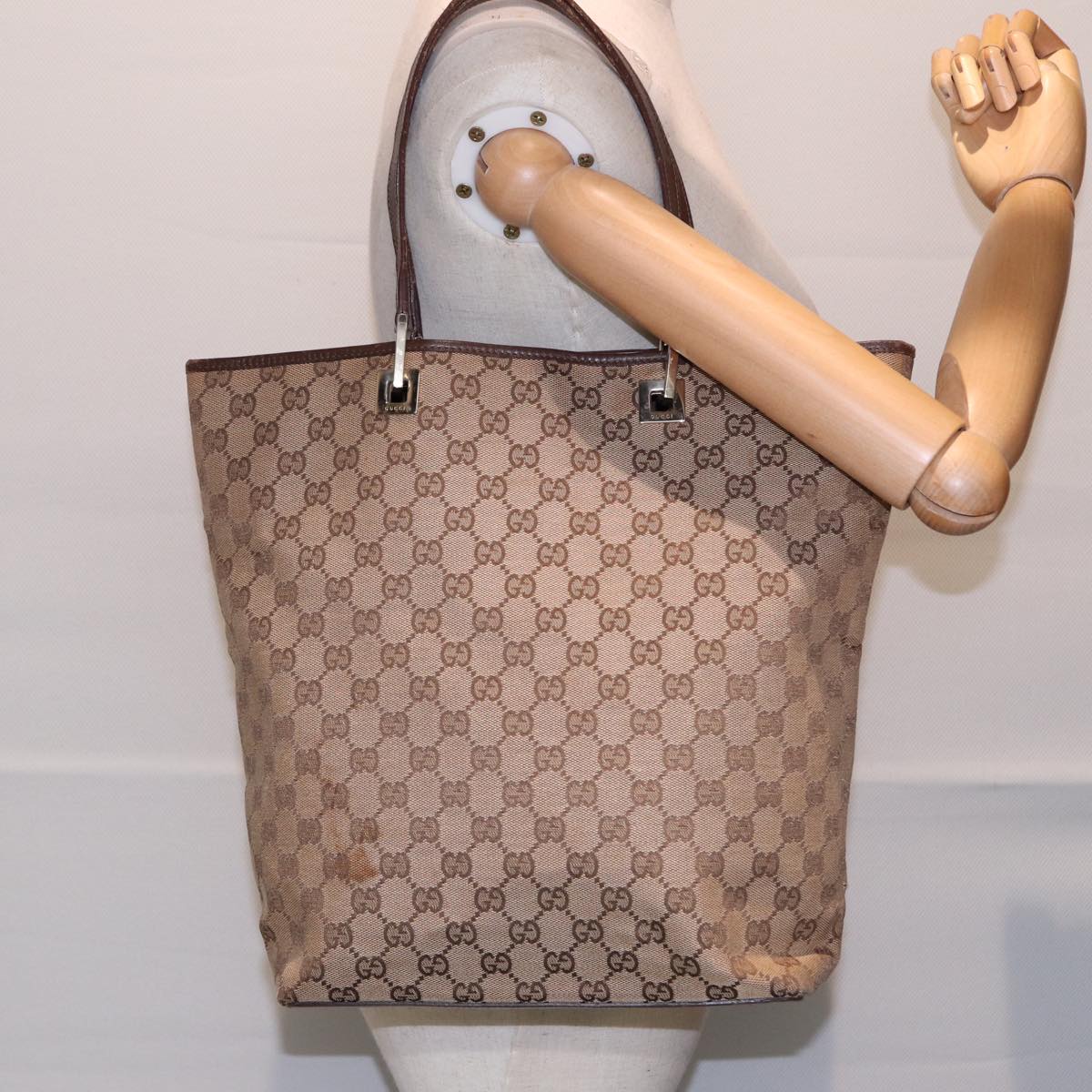 GUCCI GG Canvas Tote Bag Beige Gold 001 1098 88955