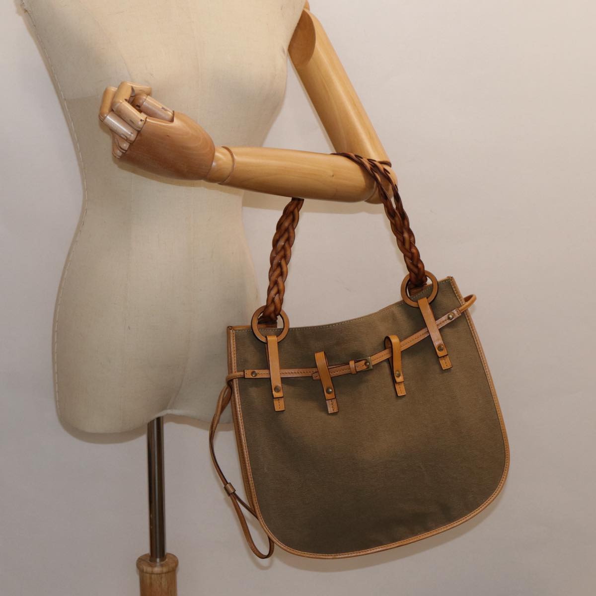 GUCCI Hand Bag Canvas Leather Beige Brown 110295 3444 88957