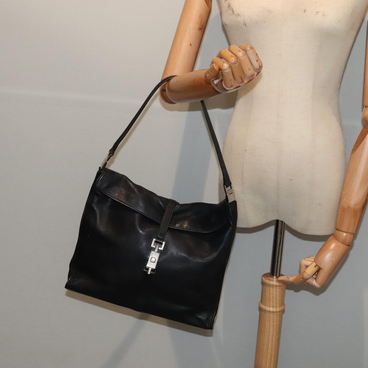 GUCCI Jackie Shoulder Bag Leather Black Silver 001 3355 1781 89451