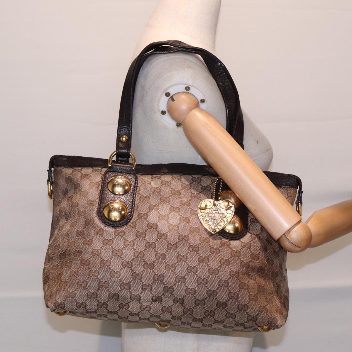 GUCCI GG Canvas Tote Bag Beige Brown gold 207285 89554