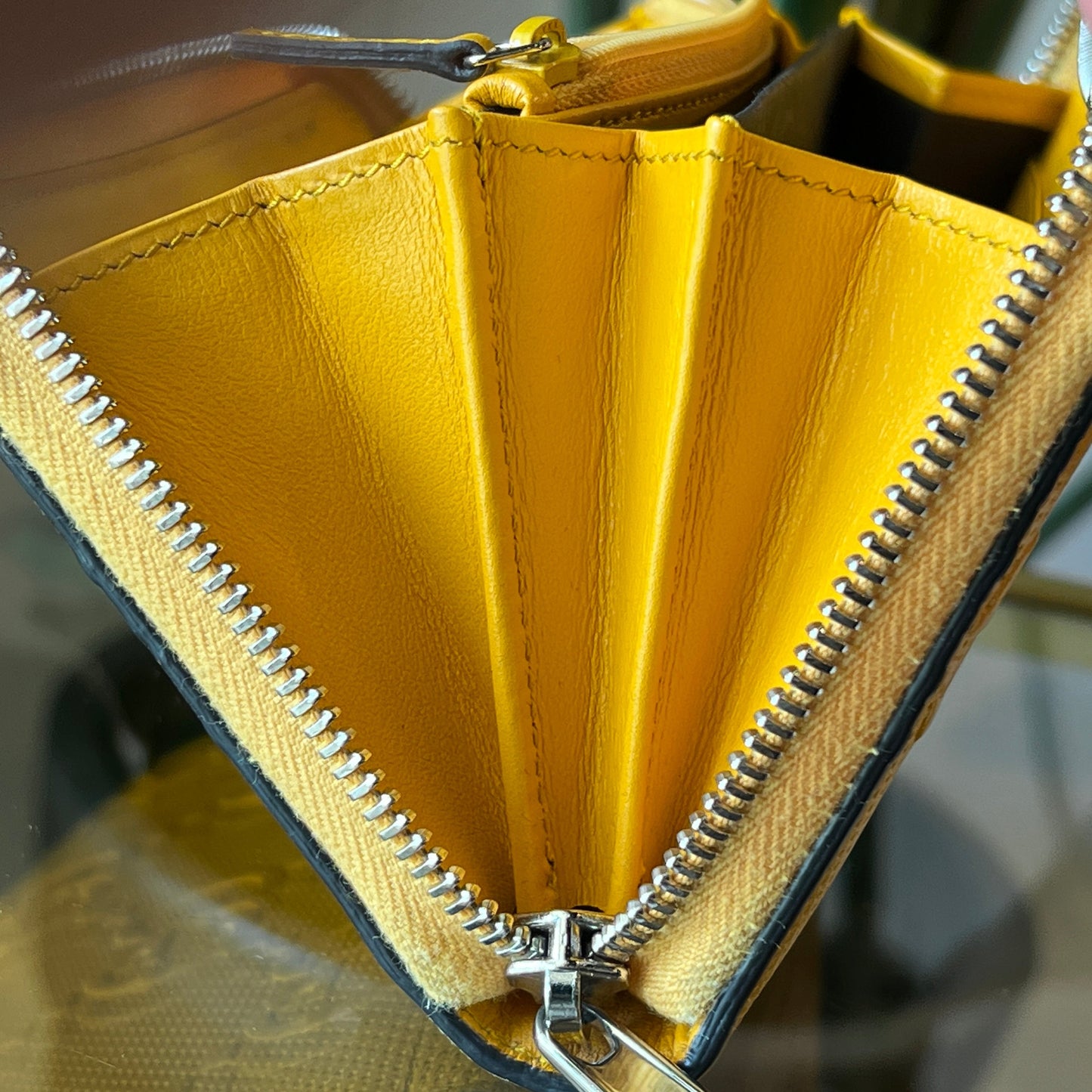 GUCCI GG Yellow Embossed Leather Zip Around Wallet