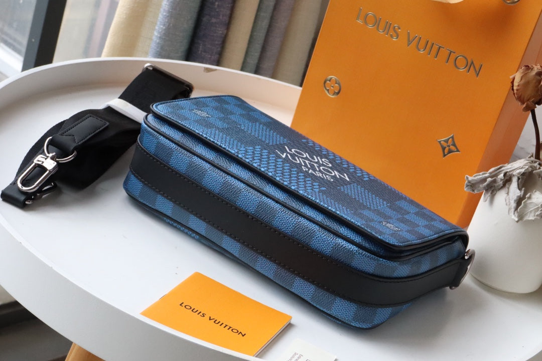LV StuGLAMIo Messenger Damier Graphite Blue For Men, Bags, Shoulder And Crossbody Bags 9.3in/25.3cm LV N50026
