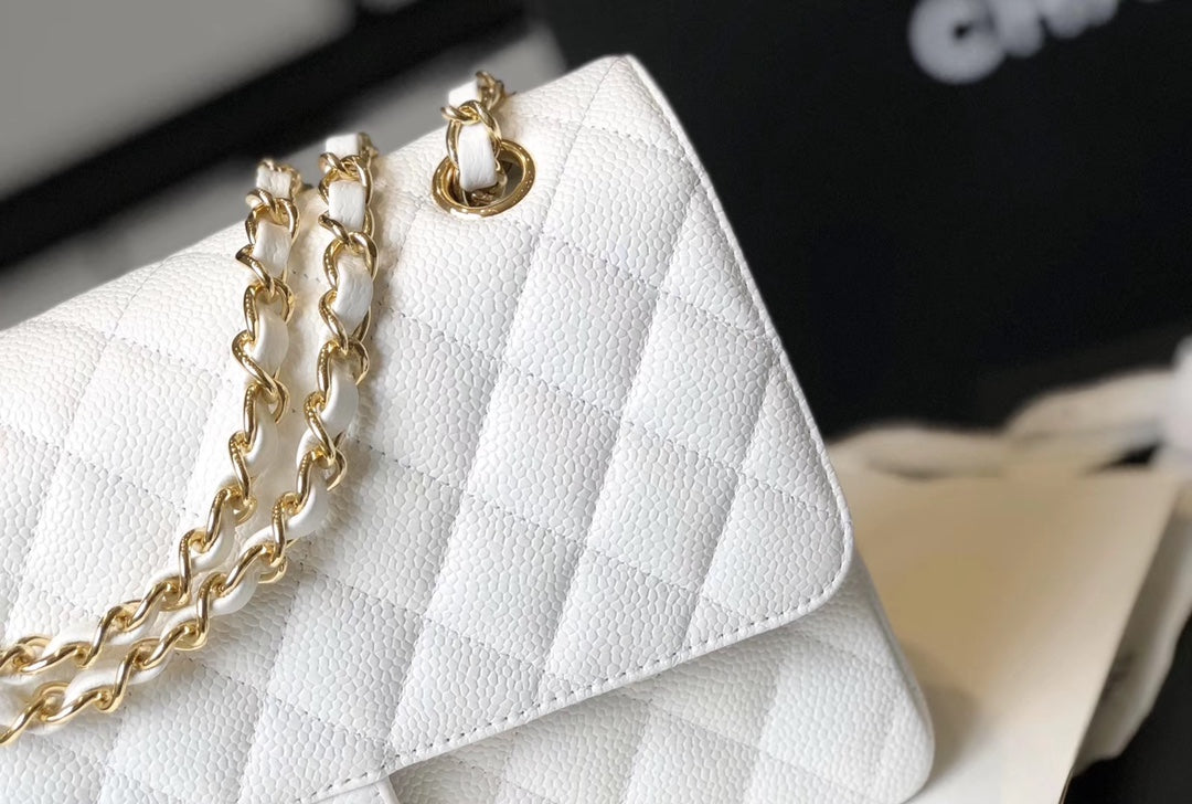 CHL Classic MeGLAMIum GlamIapbag Golden Hardware White 10in/25.5cm