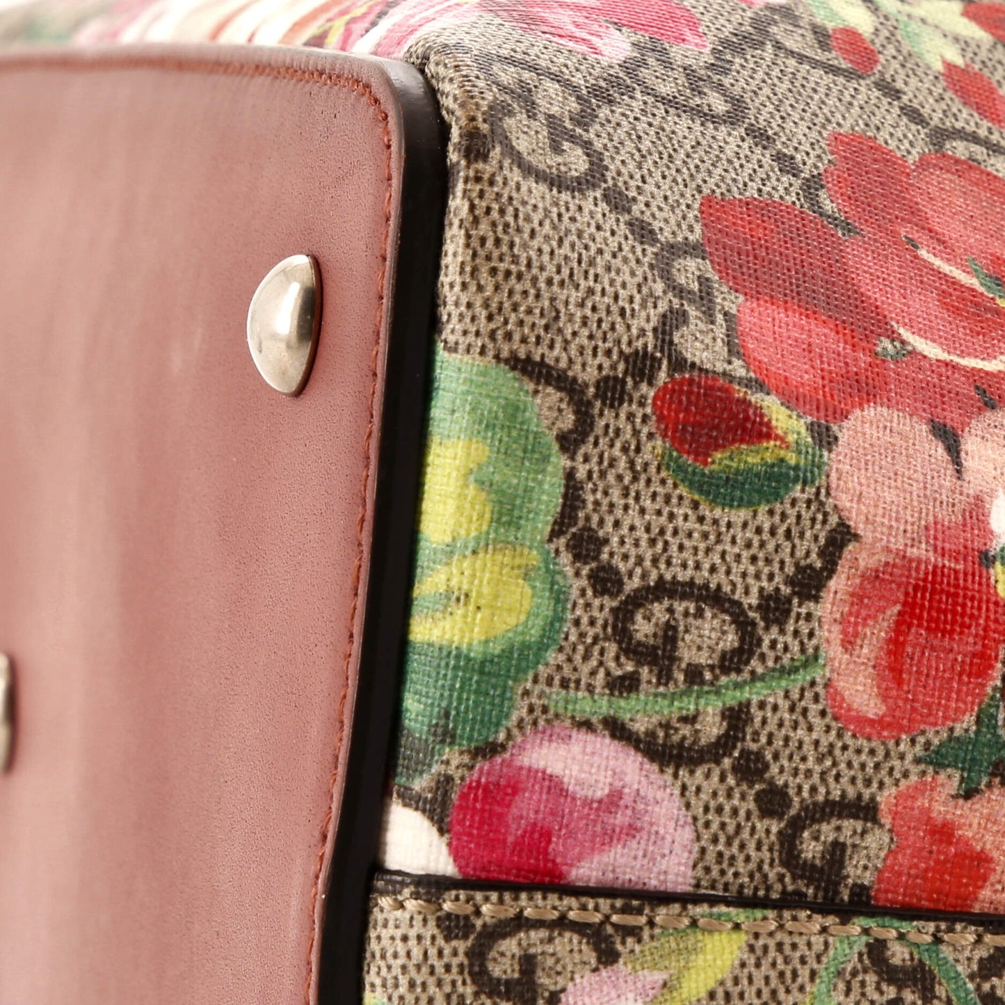 Signature Fold Over Tote Blooms Print GG Coated Canvas Medium