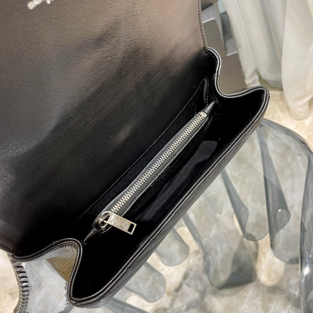 GLAMI College MeGLAMIum Chain Bag Black Silver Toned Hardware For Women 9.4in/24cm YSL 600279BRM041000