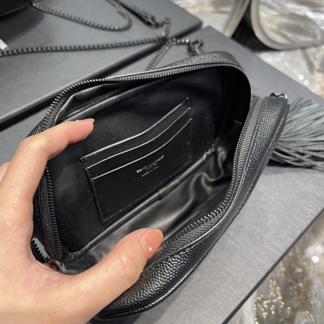 GLAMI Lou Mini Bag Black In Quilted Grain De Poudre With Metal Toned Hardware For Women 7.4in/19cm YSl 6125791GF081000