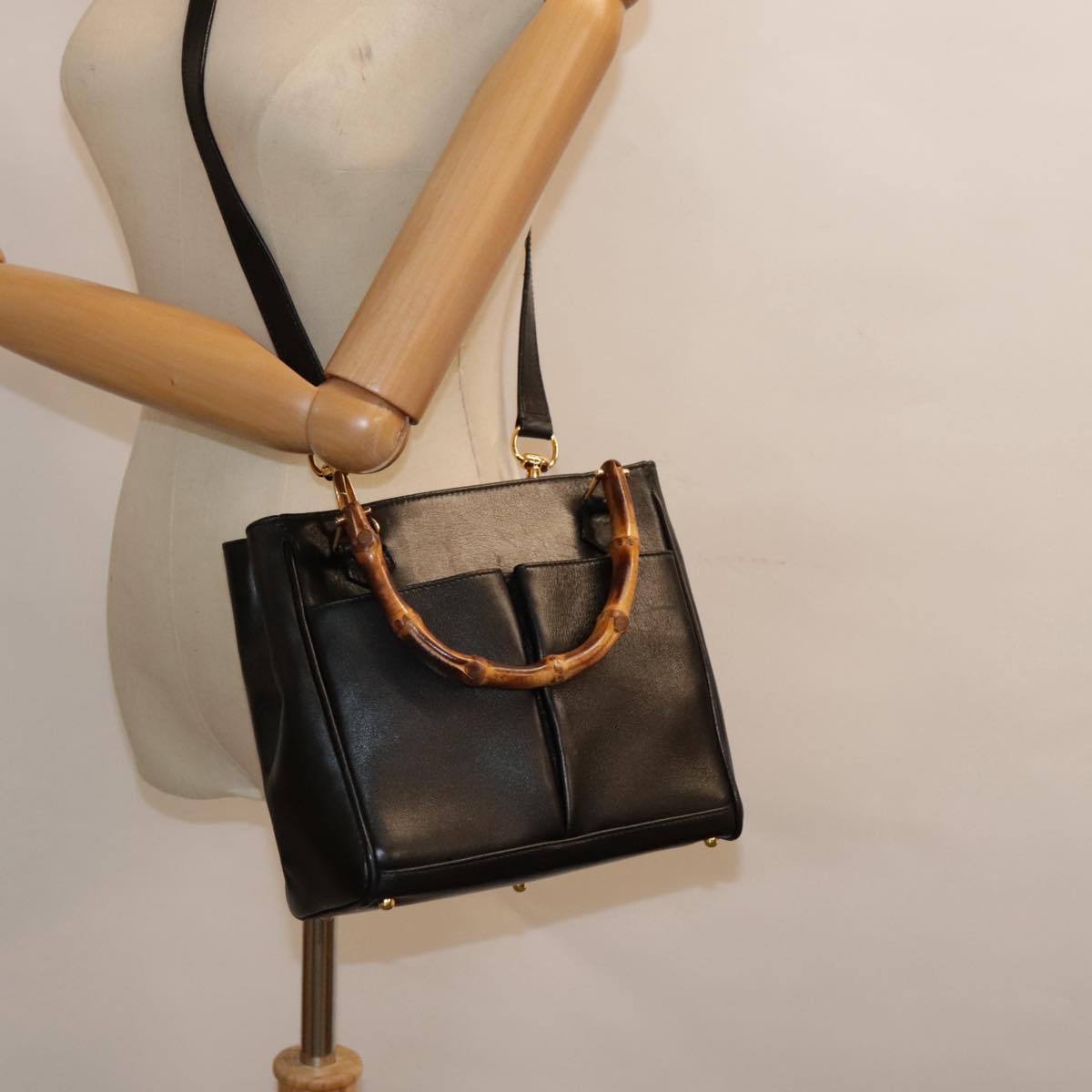 GUCCI Bamboo Shoulder Bag 2way Black Gold 000 122 0316 90183