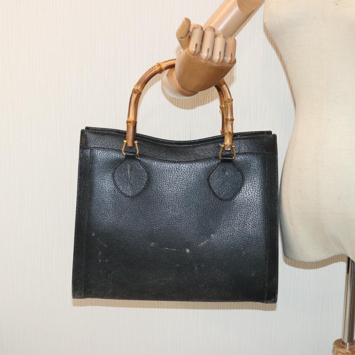 GUCCI Bamboo Hand Bag Leather Black Gold 002 1186 0260 90190