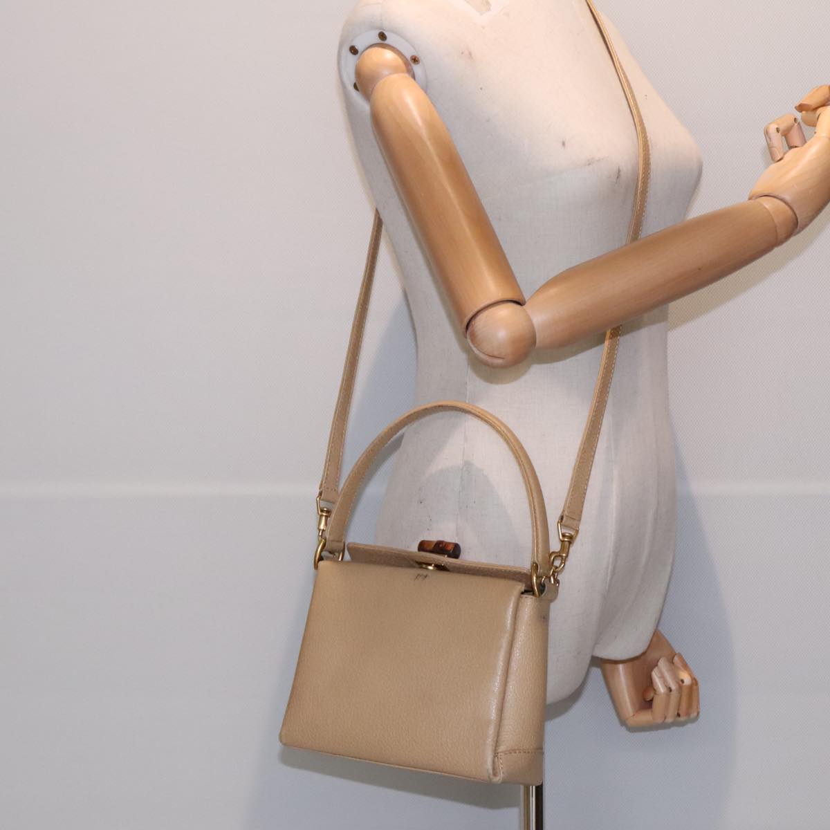 GUCCI Bamboo Hand Bag Leather 2way Beige Gold 000 33 0240 90195