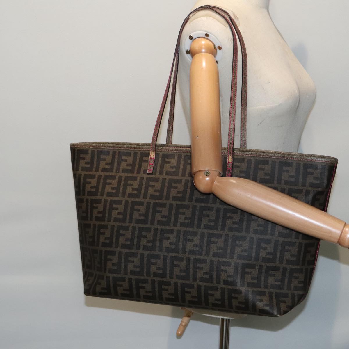 FENDI Zucca Canvas Tote Bag Brown Black gold 90403