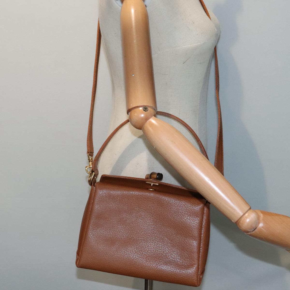 GUCCI Bamboo Hand Bag Leather 2way Brown Gold 90691