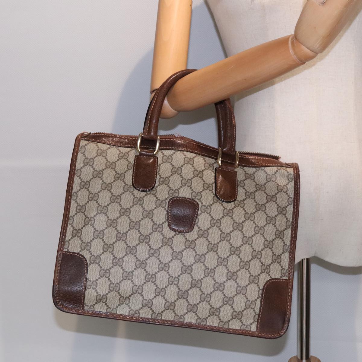 GUCCI GG Canvas Hand Bag PVC Beige 90751