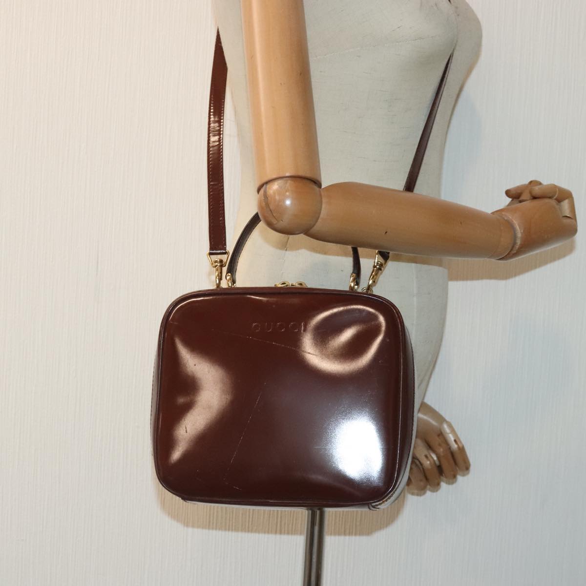 GUCCI Hand Bag Enamel 2way Brown Gold 000 270 0323 90951