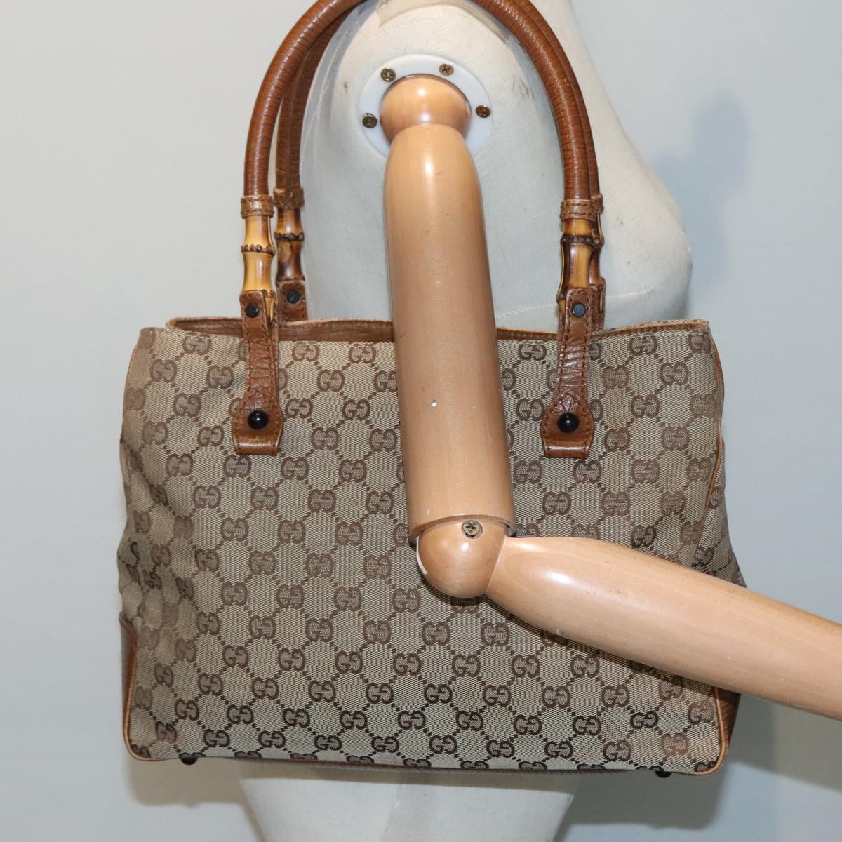 GUCCI GG Canvas Bamboo Hand Bag Beige 112526 91004