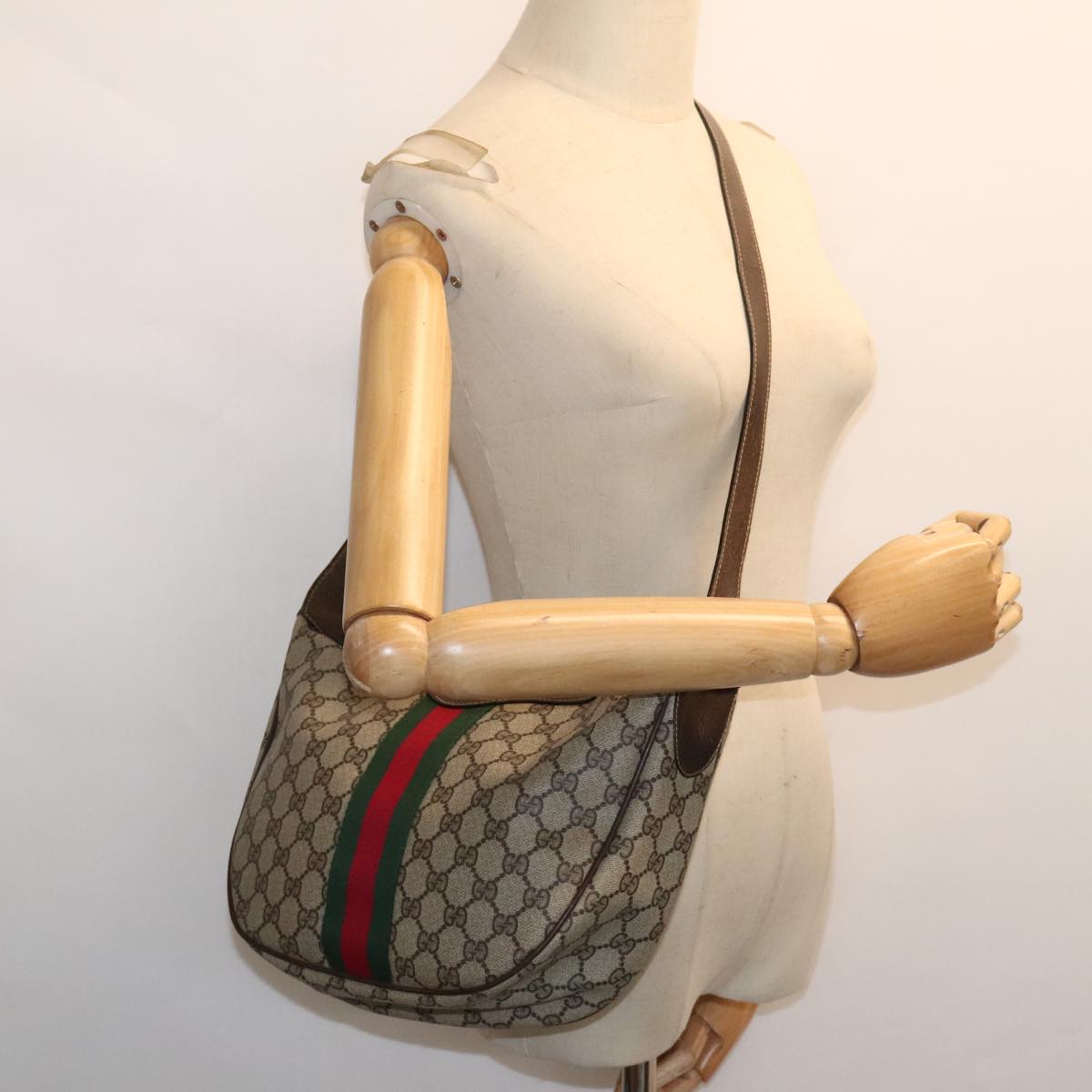 GUCCI GG Supreme Web Sherry Line Shoulder Bag PVC Beige Red 10 2 3840 91389