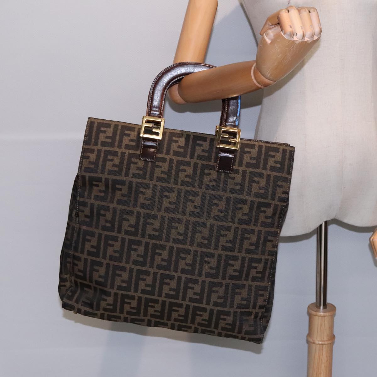 FENDI Zucca Canvas Hand Bag Brown 91561