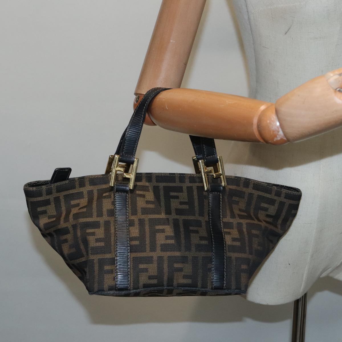 FENDI Zucca Canvas Hand Bag Brown 91562