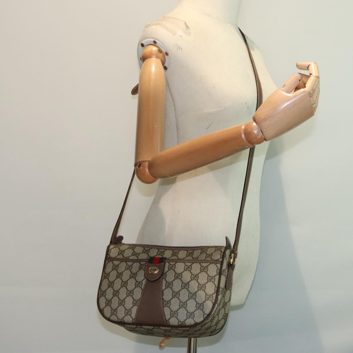 GUCCI GG Supreme Web Sherry Line Shoulder Bag PVC Beige 001 754 6177 91653