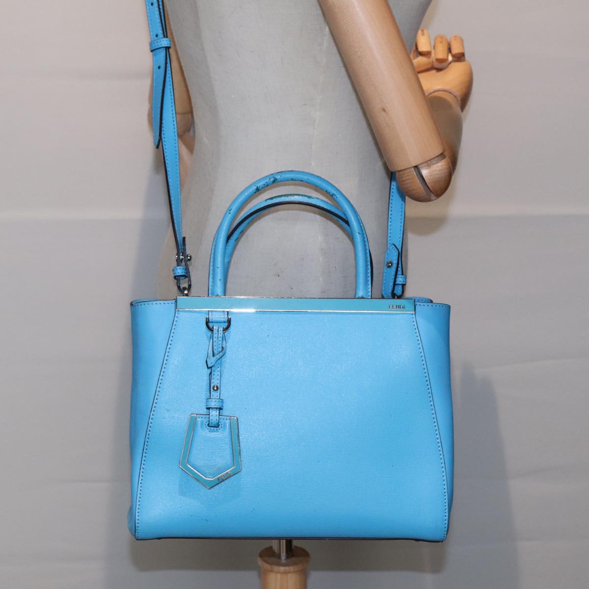 FENDI To joule Hand Bag Leather 2way Blue Silver 91658