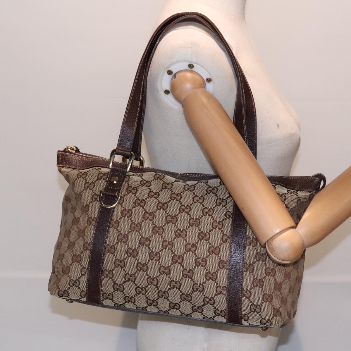 GUCCI GG Canvas Tote Bag Beige Gold 141470 91844