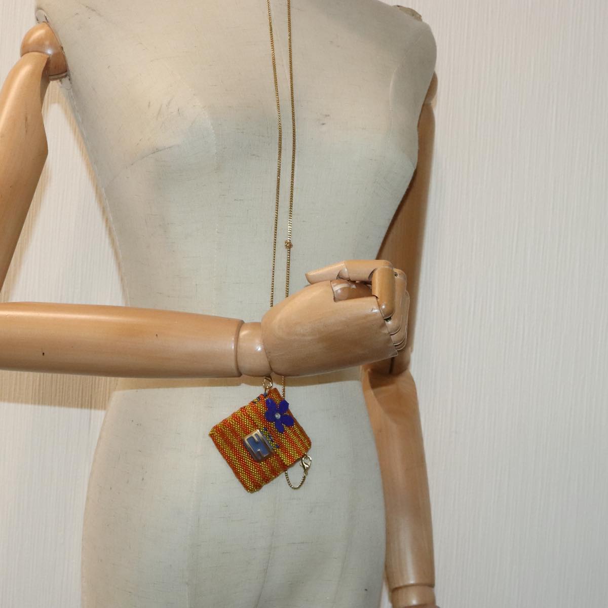 FENDI Chain Shoulder Bag Beads Orange Gold 91931