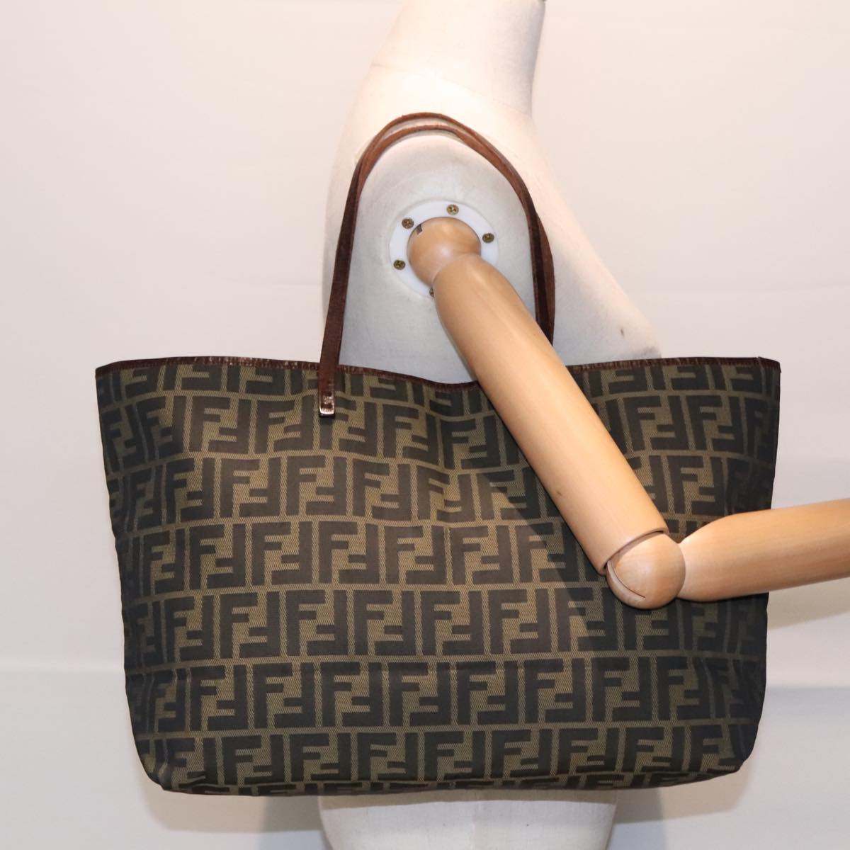 FENDI Zucca Canvas Tote Bag Brown Black 92145