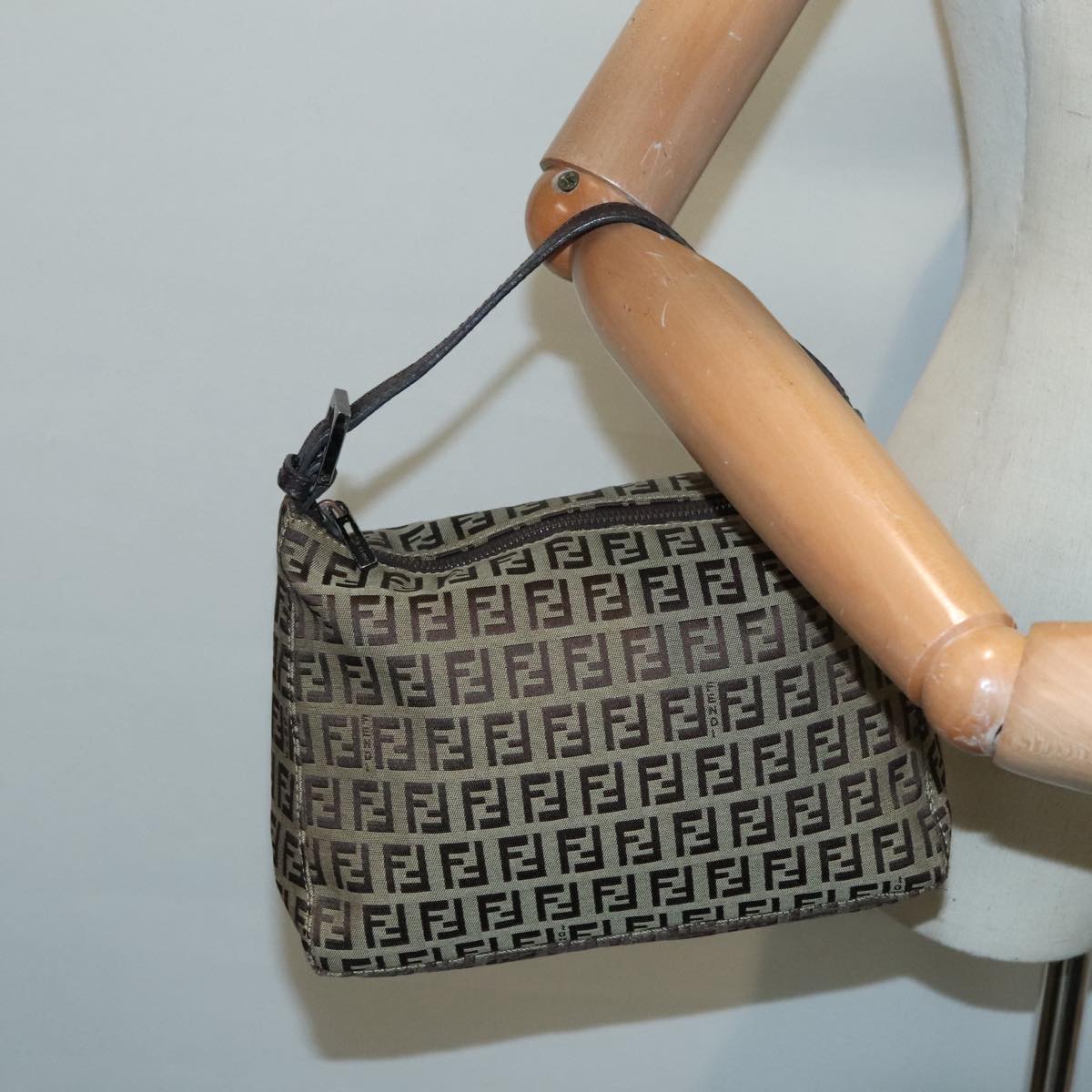 FENDI Zucchino Canvas Hand Bag Beige Brown 92979