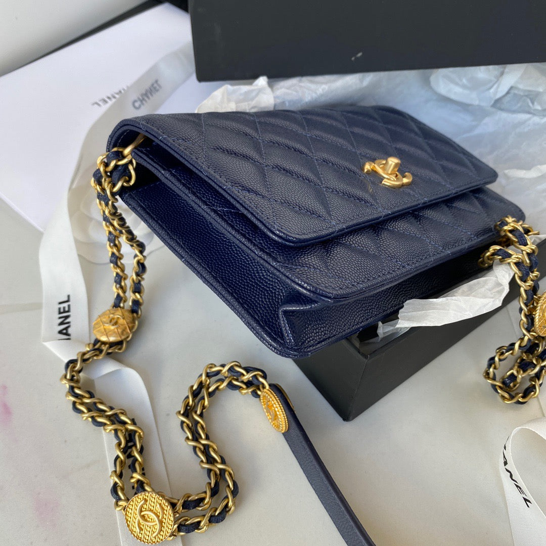 CHLSmall GlamIap Bag Gold Hardware Navy Blue For Women Handbags, Shoulder Bags 7.5in/19cm AP2840