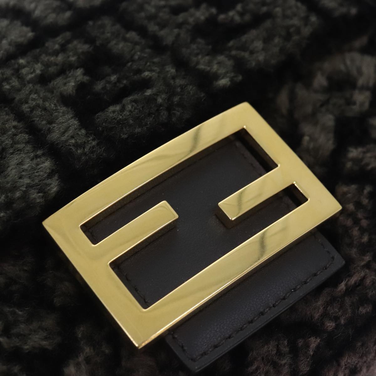 FENDI Zucca Canvas Chain Mamma Baguette Shoulder Bag Brown Gold 93830S
