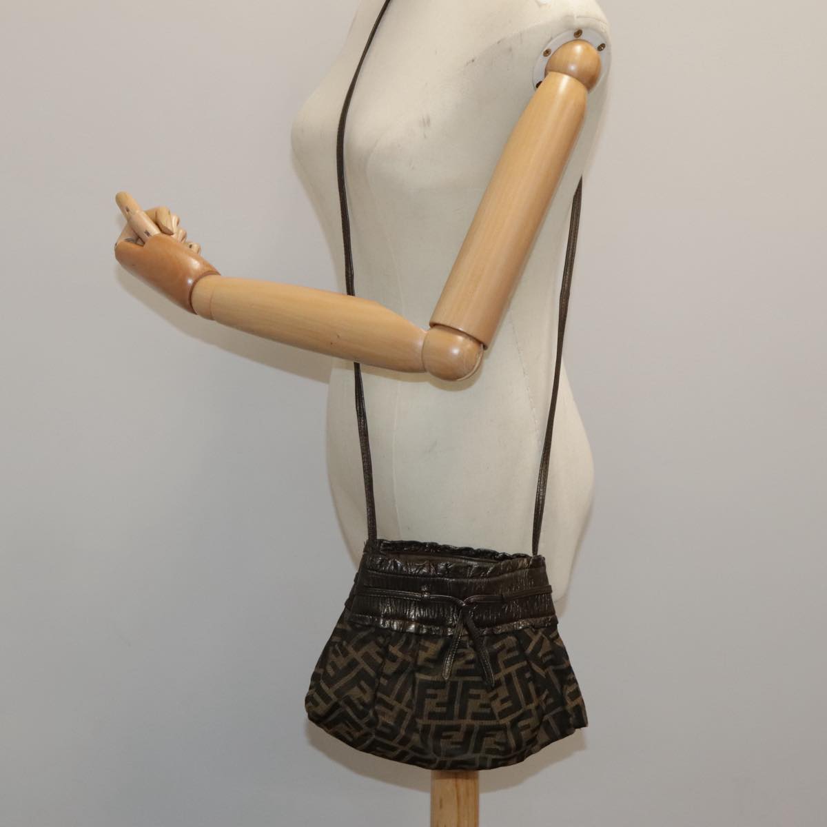 FENDI Zucca Canvas Shoulder Bag Brown Black Gold 94106