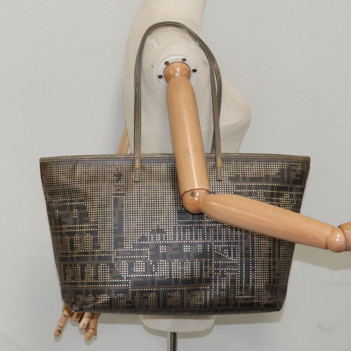 FENDI Zucca Canvas Tote Bag Brown Black Gold 94724