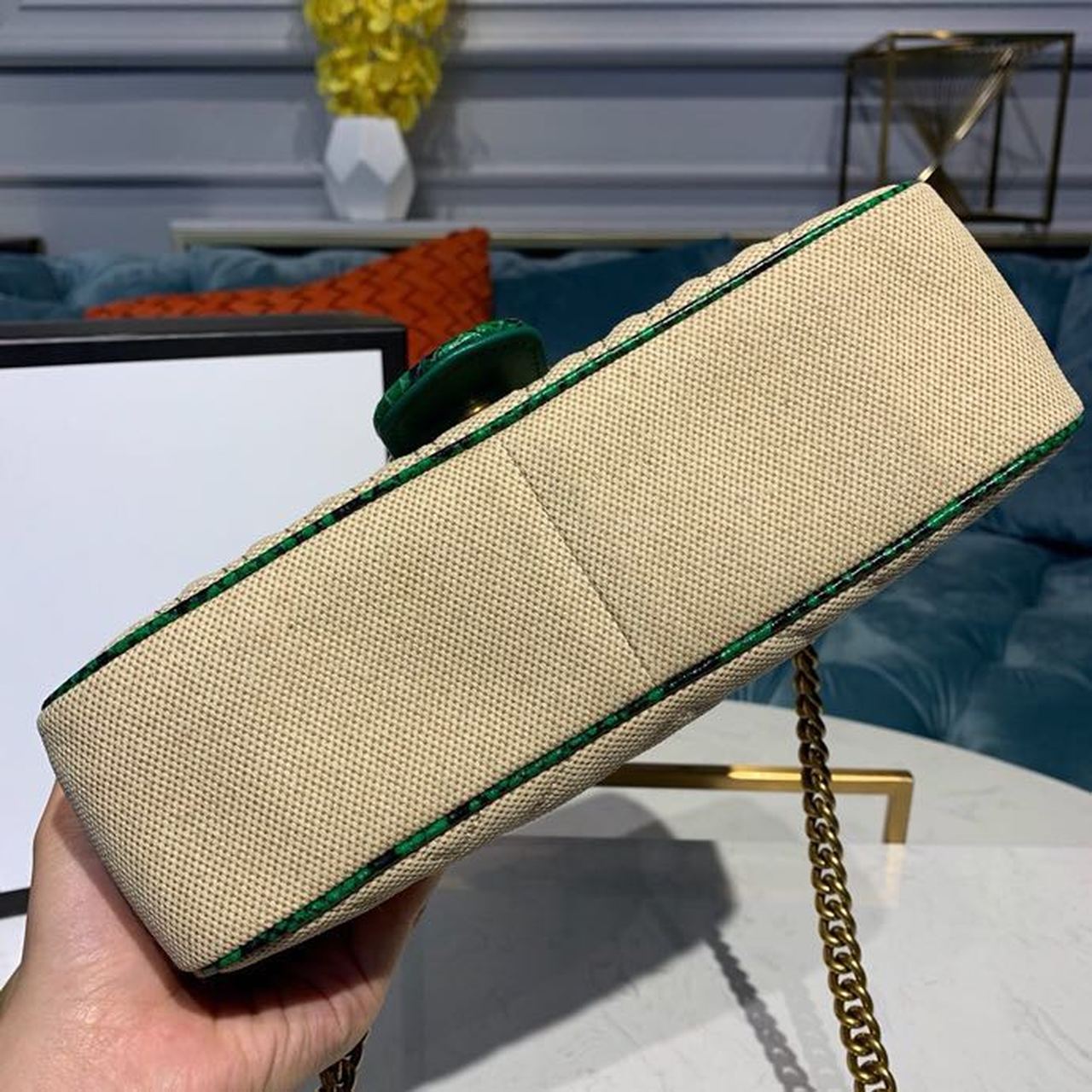 Glami Marmont Raffia Straw Shoulder Bag Beige/Green Glami Chevron Matelassé Raffia Effect Fabric For Women 10in/26cm Glami ‎443497