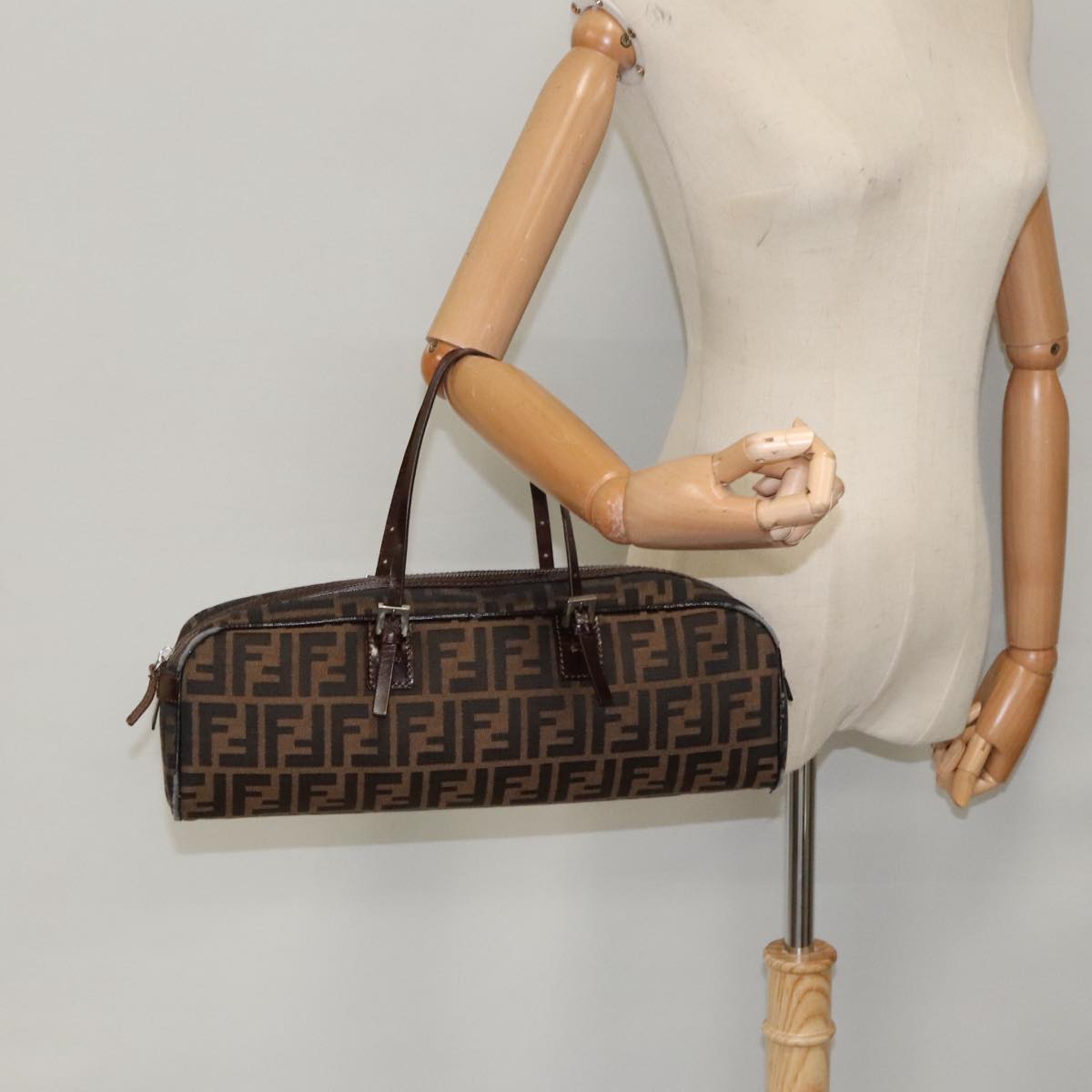 FENDI Zucca Canvas Hand Bag Brown Black Silver 95317