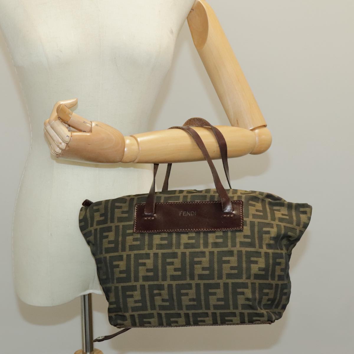 FENDI Zucca Canvas Hand Bag Brown Black Silver 95320