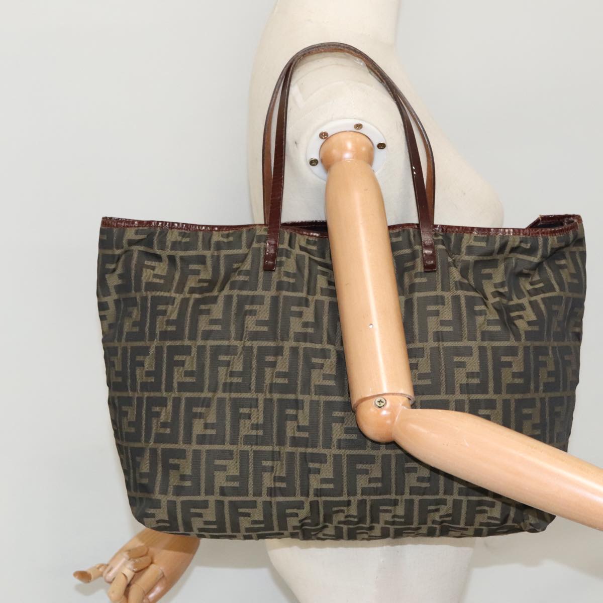 FENDI Zucca Canvas Tote Bag Brown Black Gold 96287
