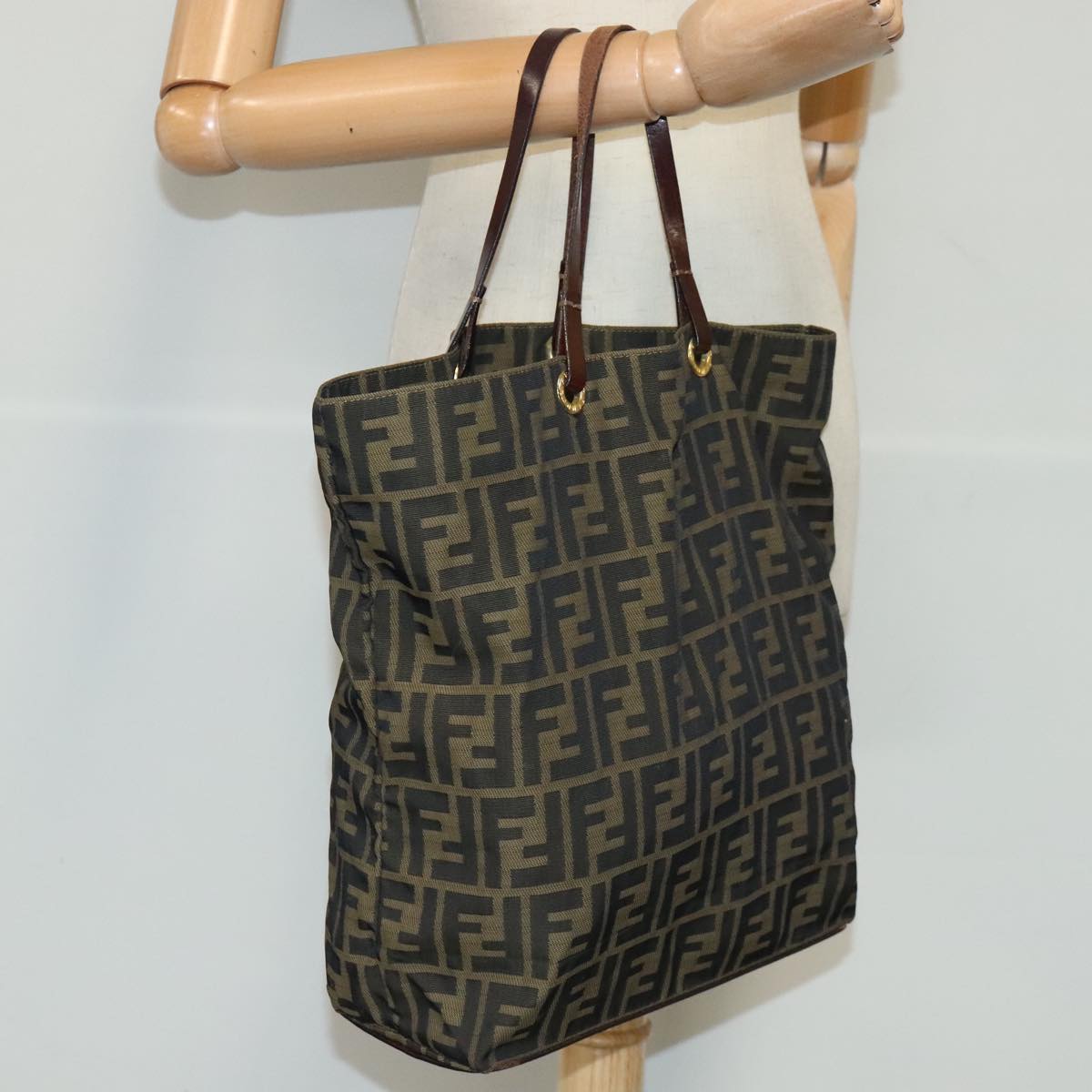 FENDI Zucca Canvas Tote Bag Brown Black gold 96462