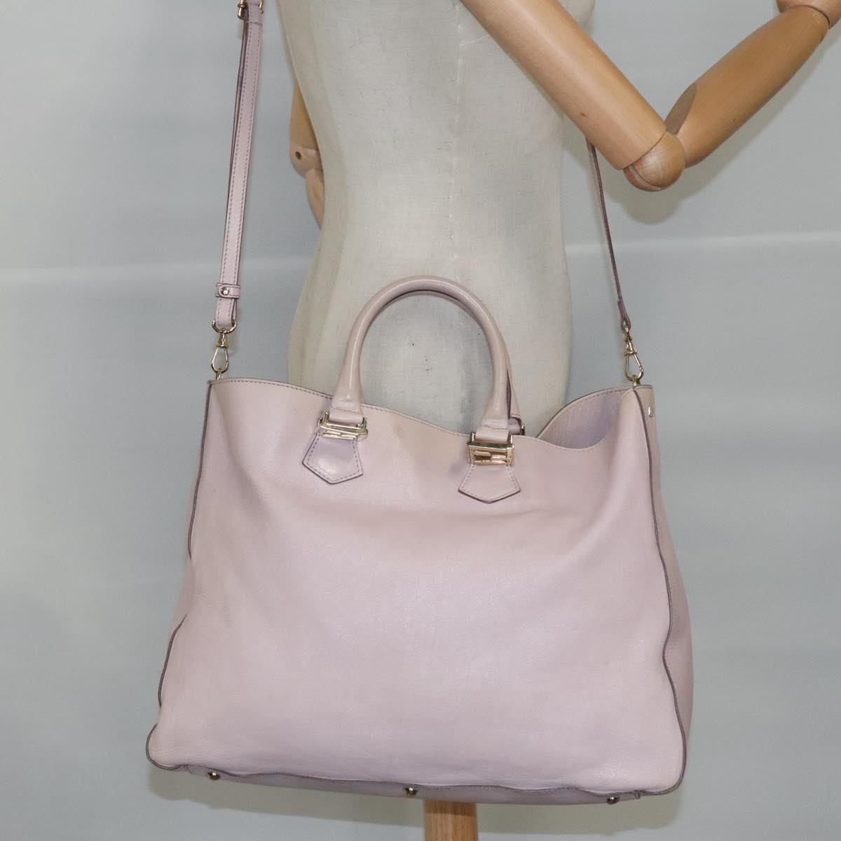 FENDI Hand Bag Leather 2way Pink Gold 97494