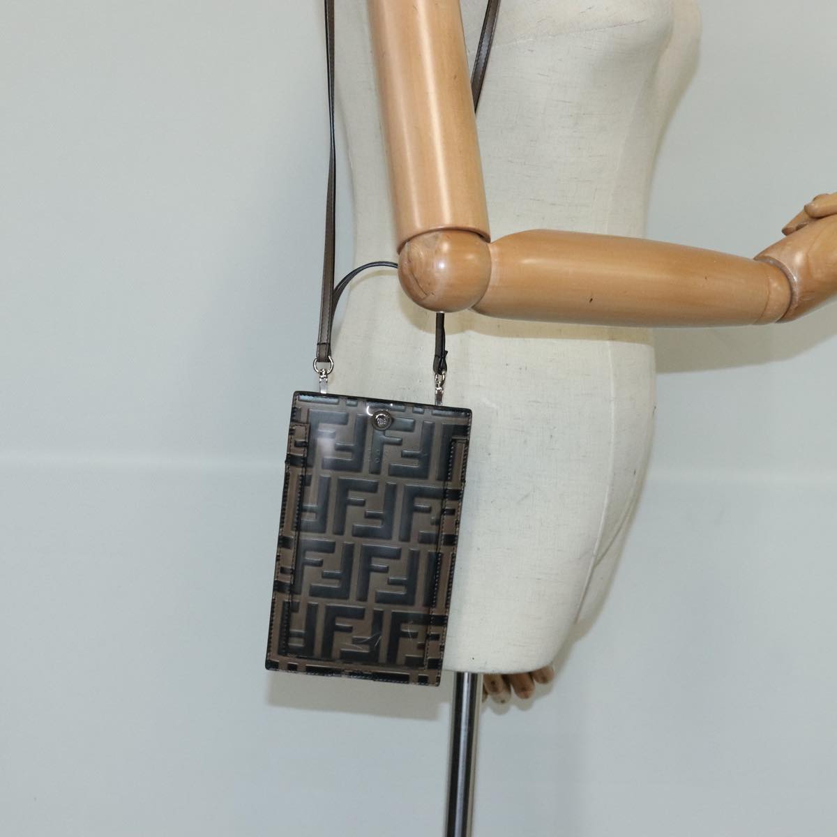 FENDI Zucca Canvas Smartphone Holder Brown Black Silver 7AR737 A5TL 97888