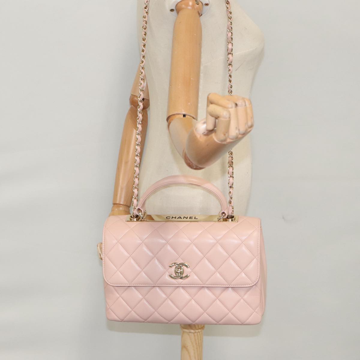 CHANEL Hand Bag Lamb Skin 2way Pink Gold 92236 CC 98152SA