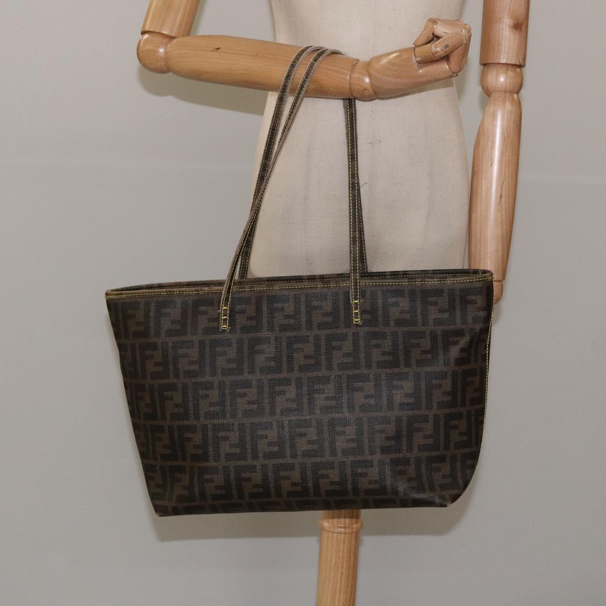 FENDI Zucca Canvas Tote Bag Brown Black 98230