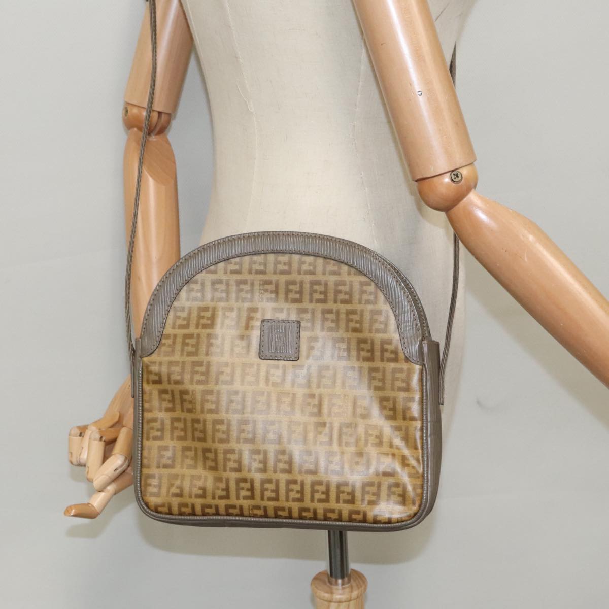 FENDI Zucchino Canvas Shoulder Bag Beige 98714