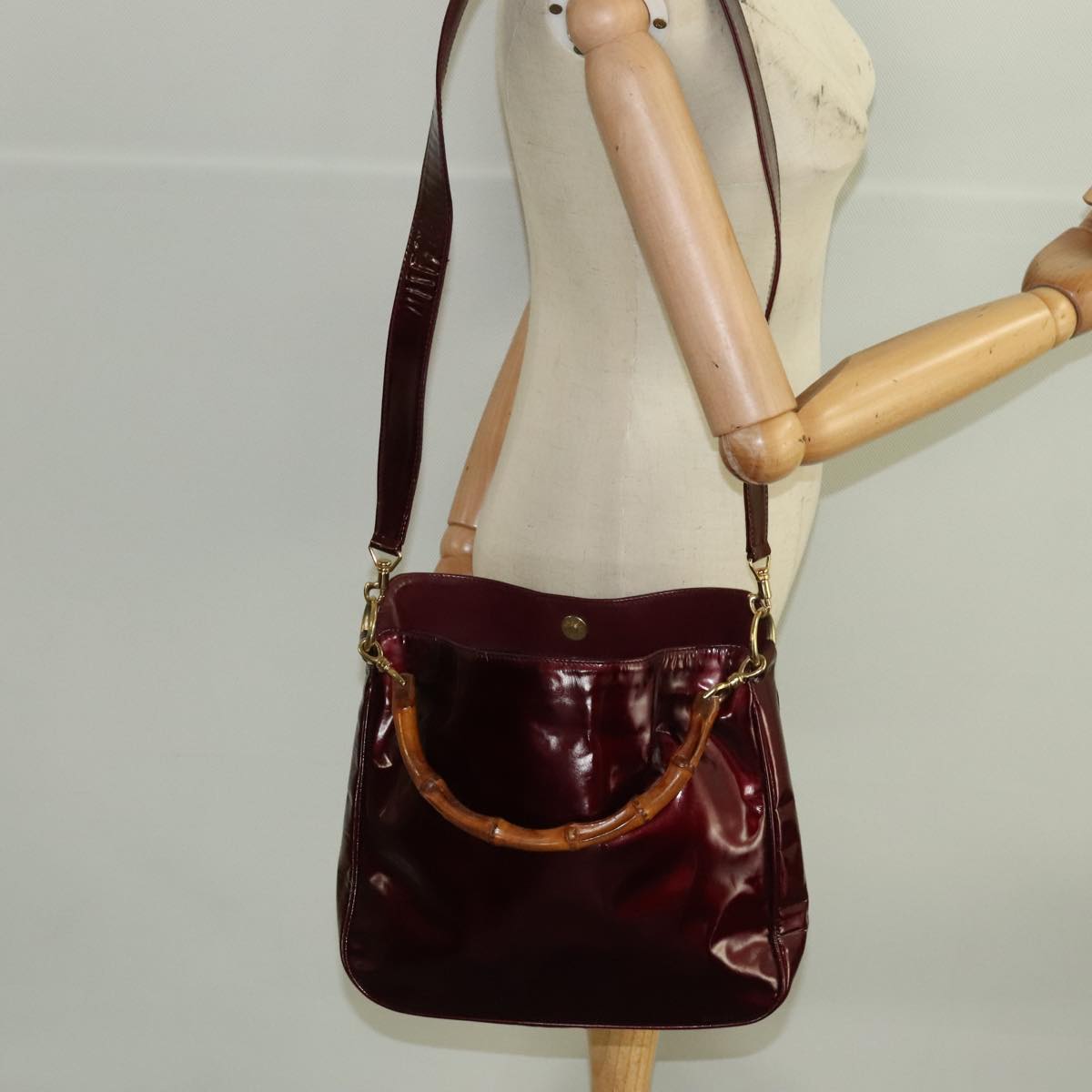GUCCI Bamboo Hand Bag Patent leather 2way Red 99166