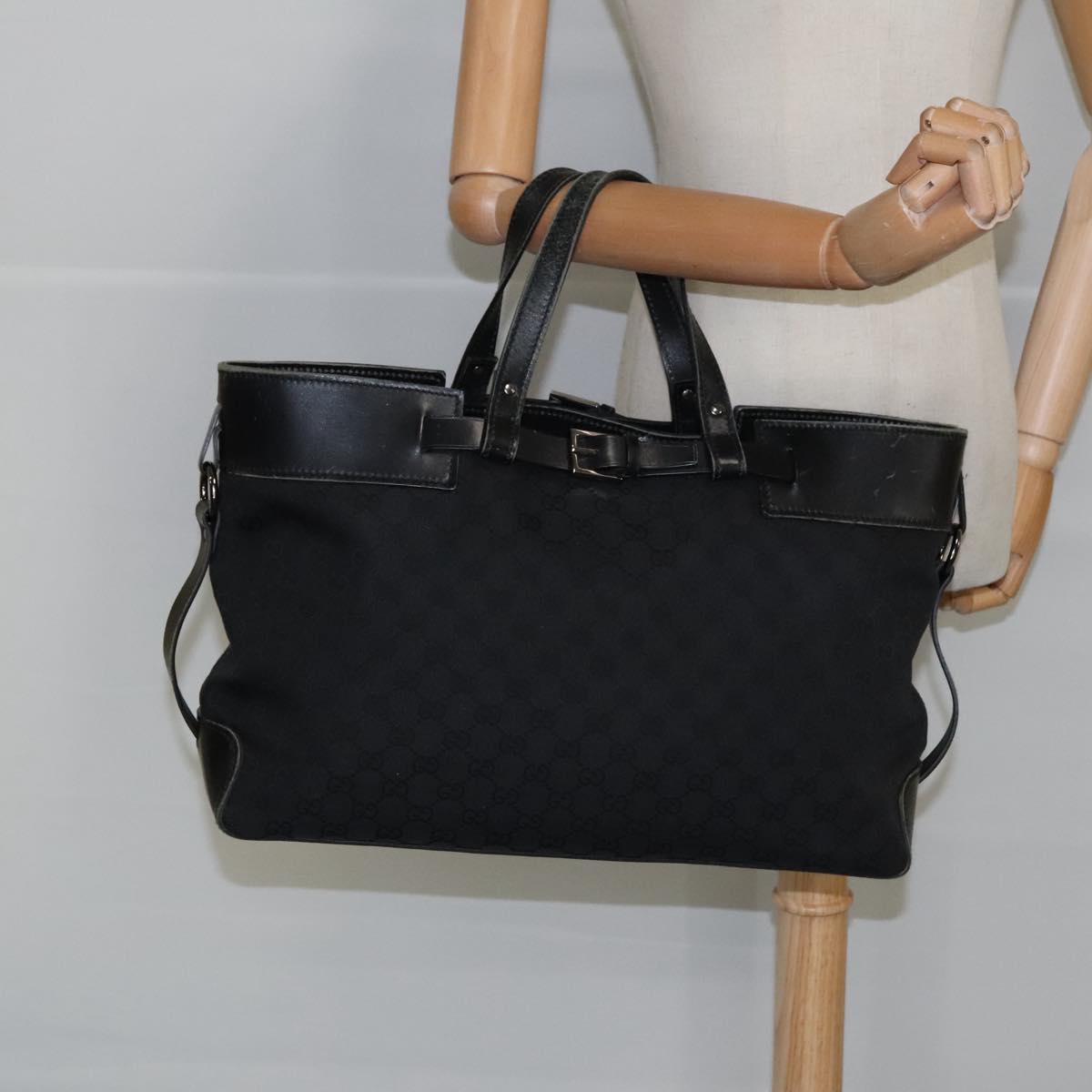 GUCCI GG Canvas Hand Bag Black Silver 106251 99306