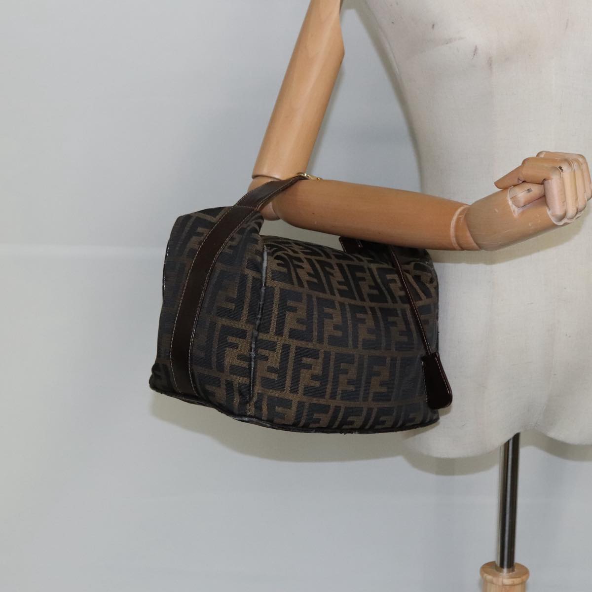 FENDI Zucca Canvas Vanity Pouch Brown Black gold 99900