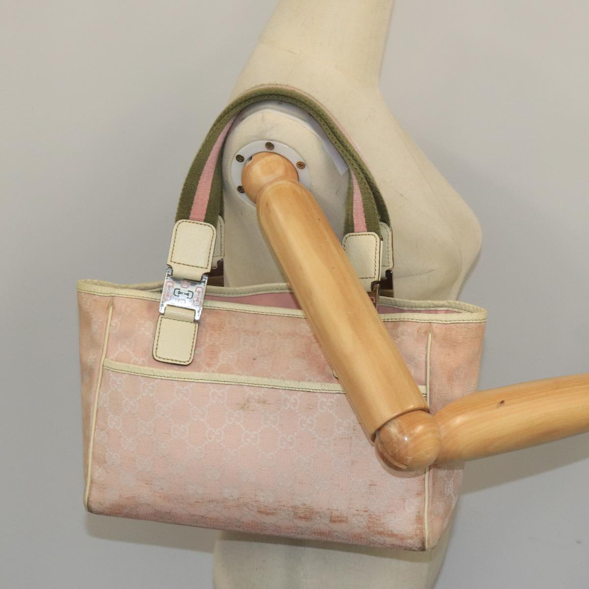 GUCCI GG Canvas Sherry Line Hand Bag Pink Green 99914