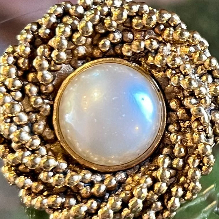 CHANEL Vintage Gold Braided Beaded Pearl Clip On Earrings