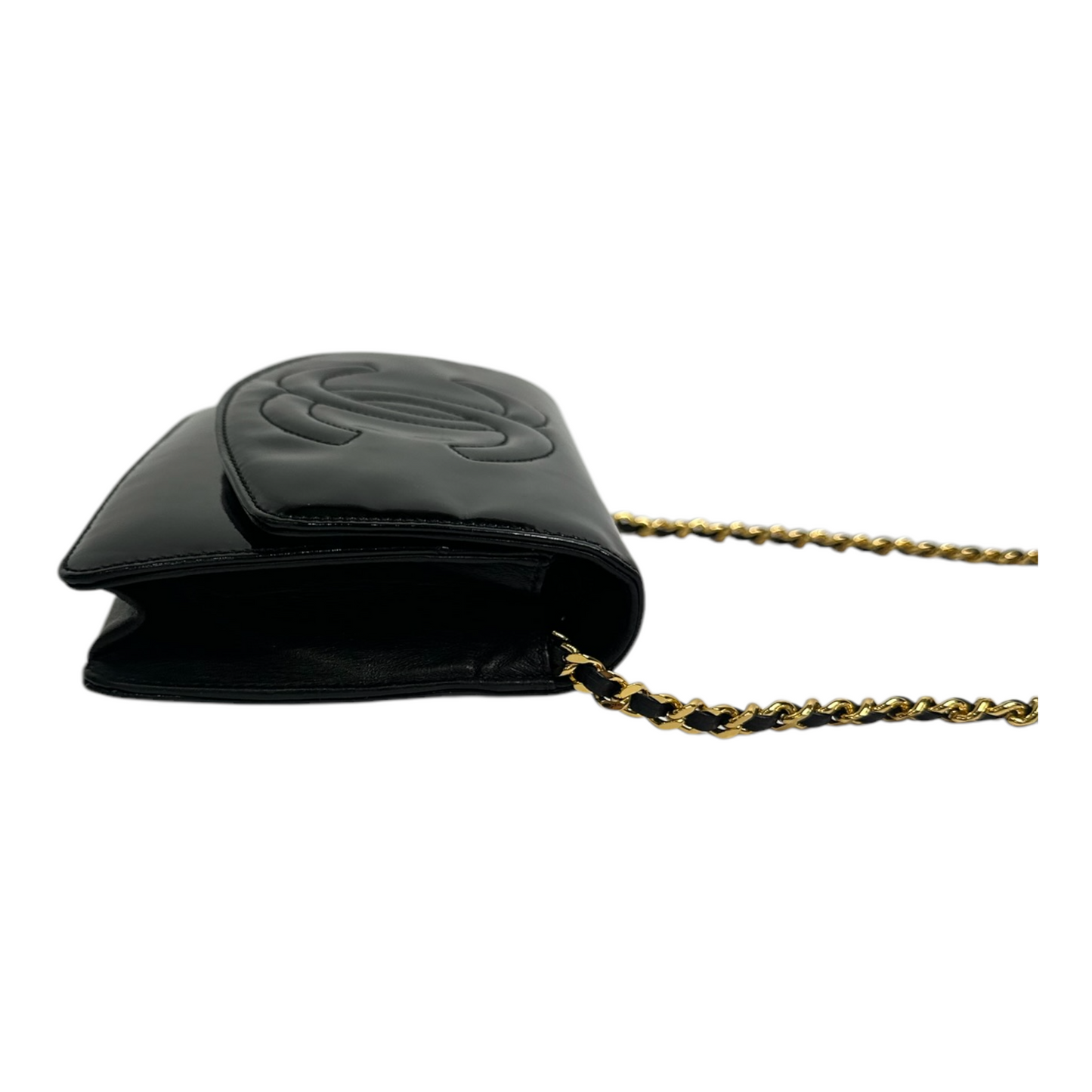 Chanel Patent Timeless CC Wallet On Chain WOC Black