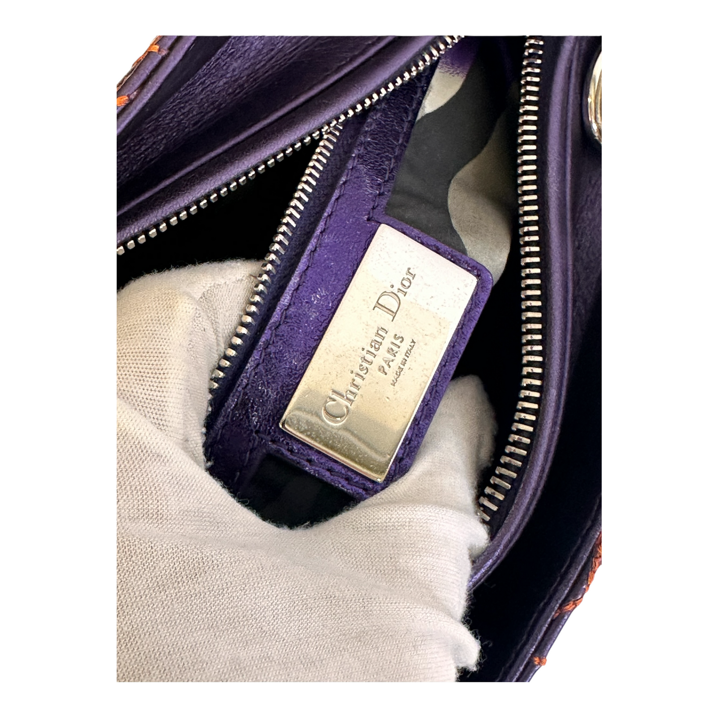 Christian Dior Metallic Lambskin Cannage Medium Anselm Reyle Lady Dior Purple Orange